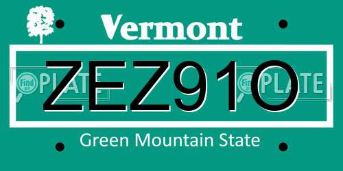 ZEZ91O Vermont License Plate