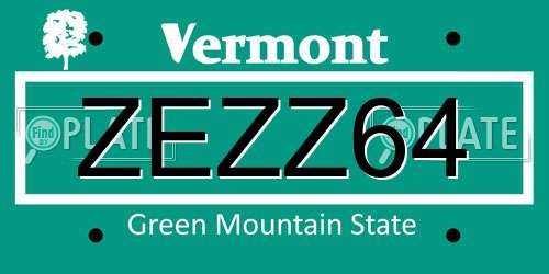 ZEZZ64 Vermont License Plate