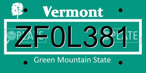 ZF0L381 Vermont License Plate