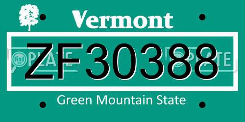 ZF30388 Vermont License Plate