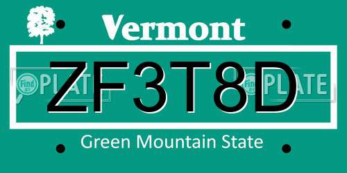 ZF3T8D Vermont License Plate