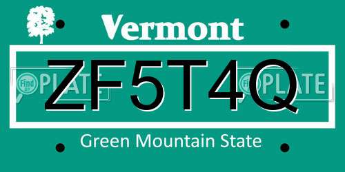 ZF5T4Q Vermont License Plate