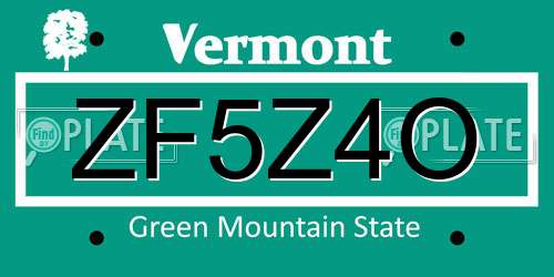 ZF5Z4O Vermont License Plate