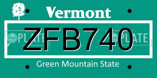 ZFB740 Vermont License Plate