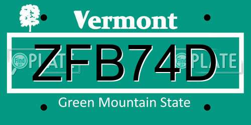 ZFB74D Vermont License Plate