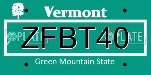 ZFBT40 Vermont License Plate