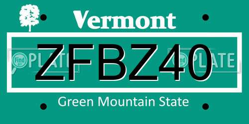 ZFBZ40 Vermont License Plate