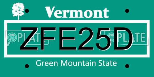 ZFE25D Vermont License Plate