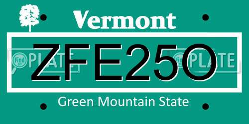 ZFE25O Vermont License Plate