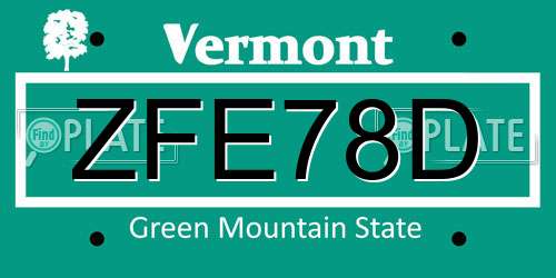 ZFE78D Vermont License Plate