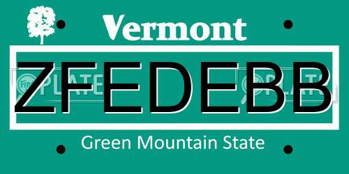 ZFEDEBB Vermont License Plate