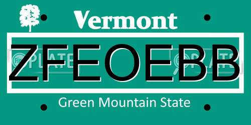 ZFEOEBB Vermont License Plate