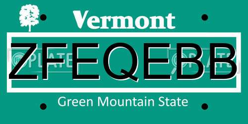 ZFEQEBB Vermont License Plate