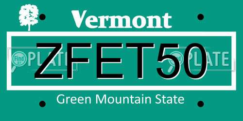 ZFET50 Vermont License Plate