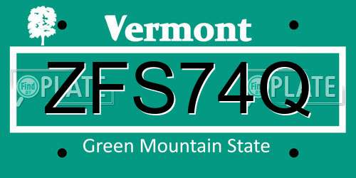 ZFS74Q Vermont License Plate