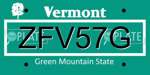 ZFV57G Vermont License Plate