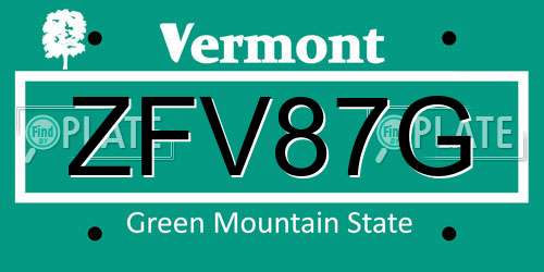 ZFV87G Vermont License Plate