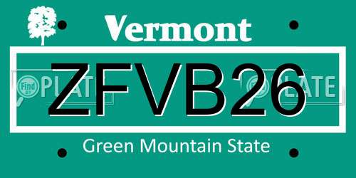 ZFVB26 Vermont License Plate