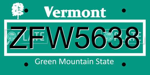 ZFW5638 Vermont License Plate