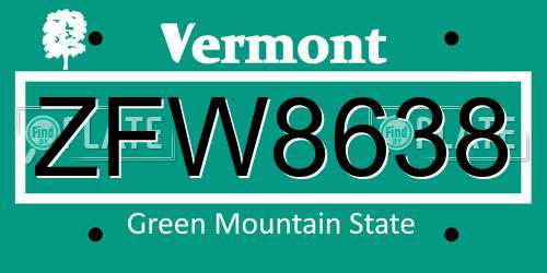 ZFW8638 Vermont License Plate