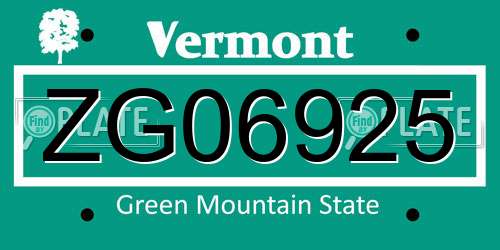 ZG06925 Vermont License Plate