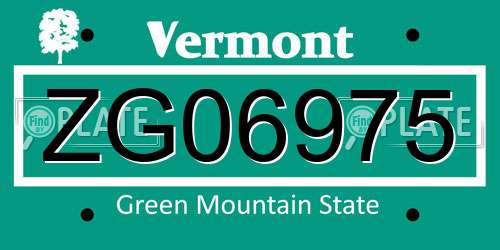 ZG06975 Vermont License Plate