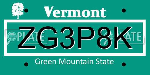 ZG3P8K Vermont License Plate