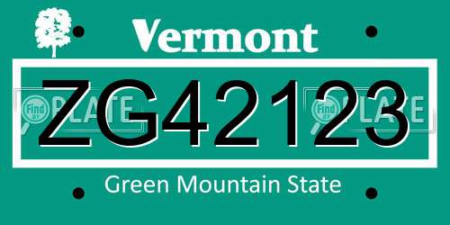 ZG42123 Vermont License Plate
