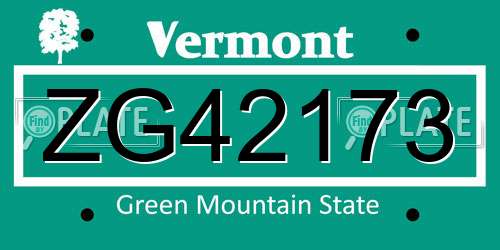 ZG42173 Vermont License Plate