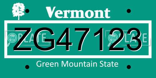 ZG47123 Vermont License Plate