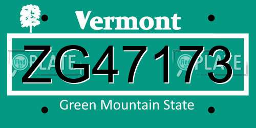 ZG47173 Vermont License Plate