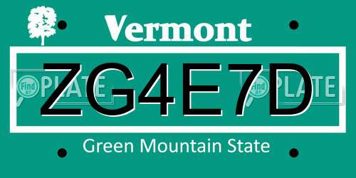 ZG4E7D Vermont License Plate