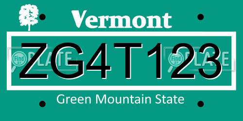 ZG4T123 Vermont License Plate