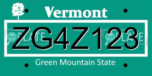 ZG4Z123 Vermont License Plate