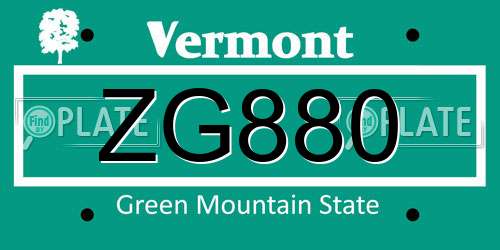 ZG880 Vermont License Plate