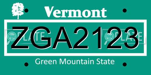ZGA2123 Vermont License Plate