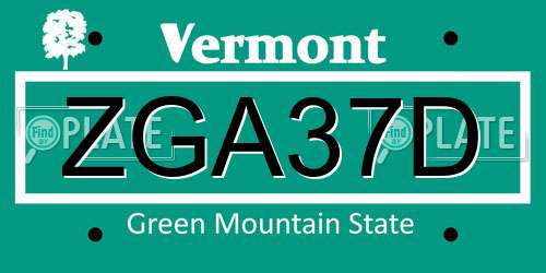 ZGA37D Vermont License Plate
