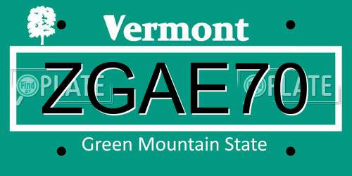 ZGAE70 Vermont License Plate