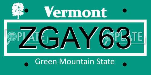 ZGAY63 Vermont License Plate