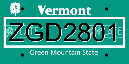 ZGD2801 Vermont License Plate