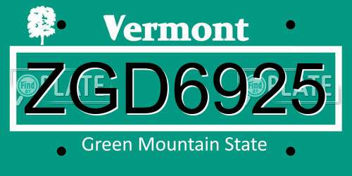ZGD6925 Vermont License Plate