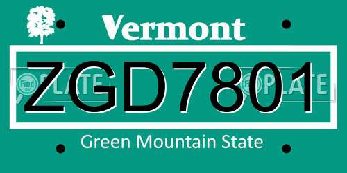 ZGD7801 Vermont License Plate