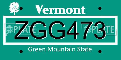 ZGG473 Vermont License Plate