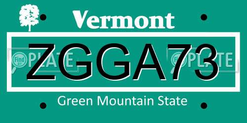 ZGGA73 Vermont License Plate