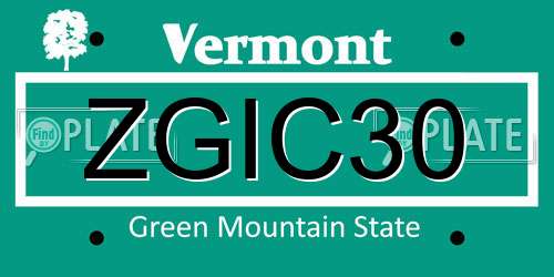 ZGIC30 Vermont License Plate