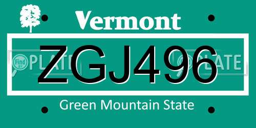 ZGJ496 Vermont License Plate