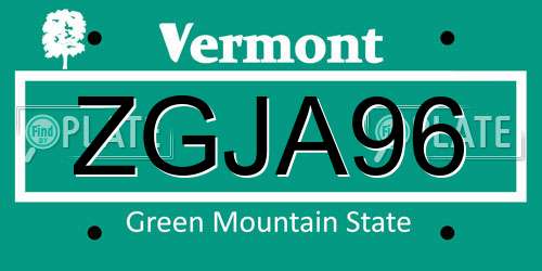 ZGJA96 Vermont License Plate