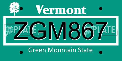 ZGM867 Vermont License Plate