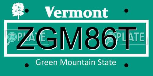 ZGM86T Vermont License Plate