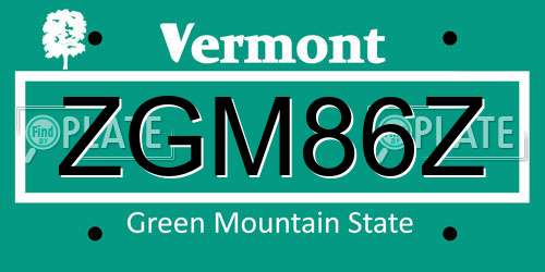 ZGM86Z Vermont License Plate